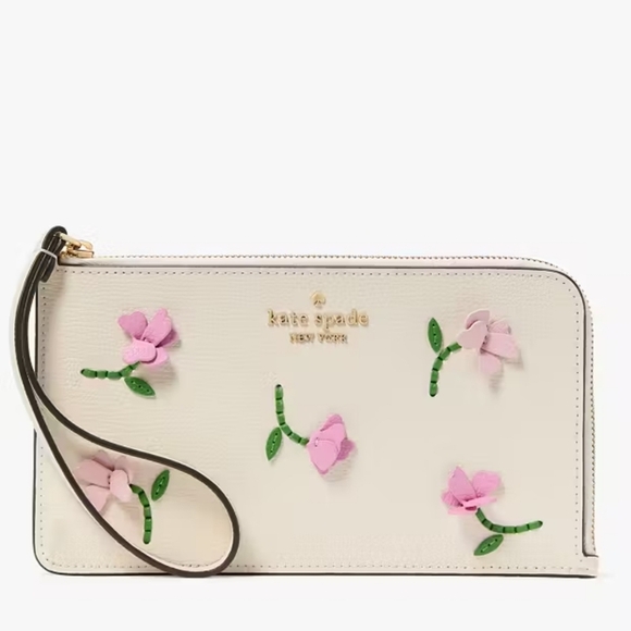 Kate spade Lucy Floral Applique Medium L-Zip Wristlet - Picture 1 of 8